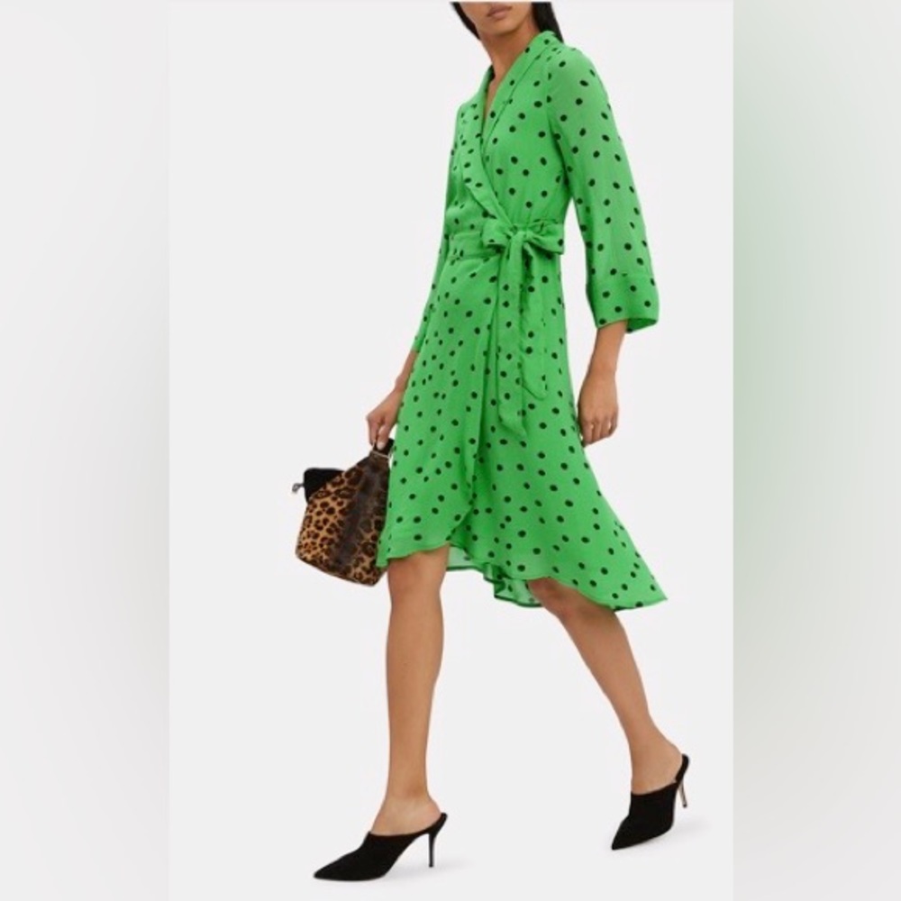 NWOT • Nordstrom Brand Ganni Green Dot Wrap Dress Size 38 (US 6)